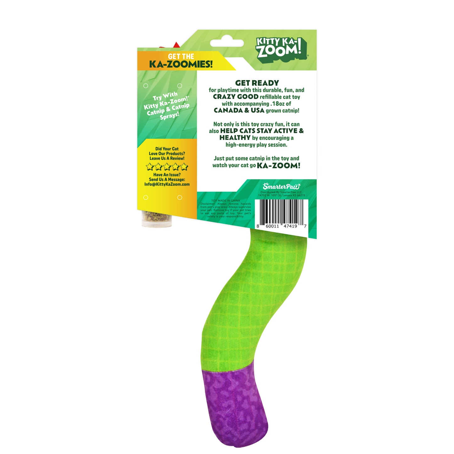 ZOOMIE SNAKE KICKER - Refillable Cat Toy + Catnip