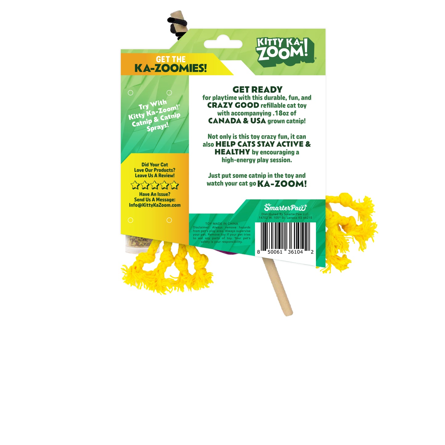 Kitty Ka-Zoom Zoomie Spider with Wand Refillable Catnip Toy