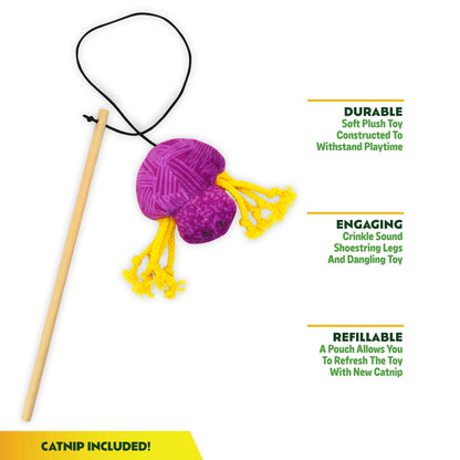 Kitty Ka-Zoom Zoomie Spider with Wand Refillable Catnip Toy