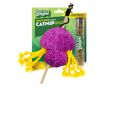 Kitty Ka-Zoom Zoomie Spider with Wand Refillable Catnip Toy