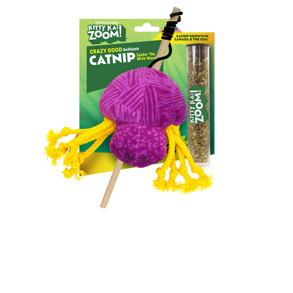 Kitty Ka-Zoom Zoomie Spider with Wand Refillable Catnip Toy